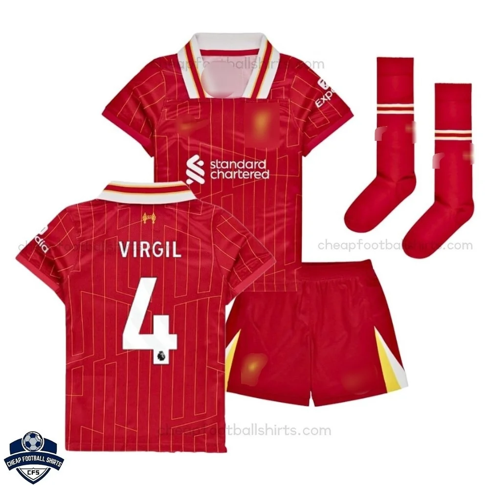 Liverpool Home Kids Football Kit 24/25 VIRGIL 4 - Front View