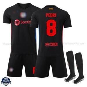 Barcelona Away Kids Football Kit 24/25 PEDRI 8 - Front View