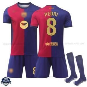 Barcelona Home Kids Football Kit 24/25 PEDRI 8 - Front View