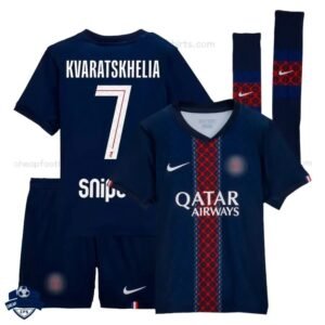 PSG KRAVATSKHELIA 7 Home Kids Cheap Football Kit 2025/26 - Overview