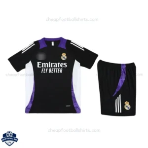 Real Madrid Black Purple Training Kids Football Kit 24/25 - Front View