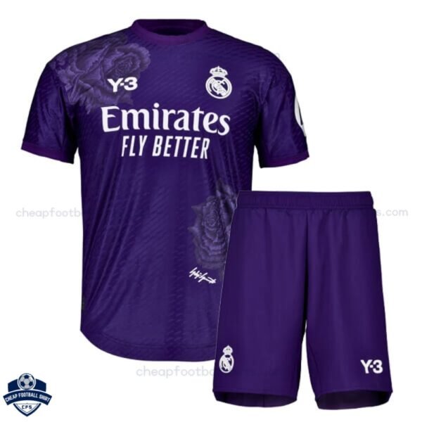 Real Madrid Y-3 Fourth Kids Football Kit 23/24 - Front View