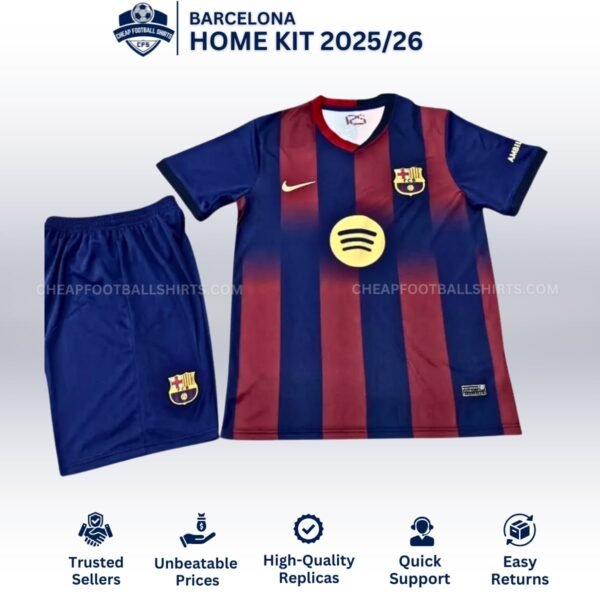 Barcelona Home Kids Football Kit 25/26 - Front View