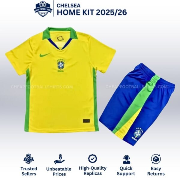 Brazil Home Kids Football Kit 25/26 - Front View