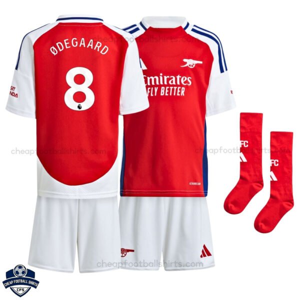 Arsenal Home Kids Football Kit 24/25 ØDEGAARD 8 - Front View