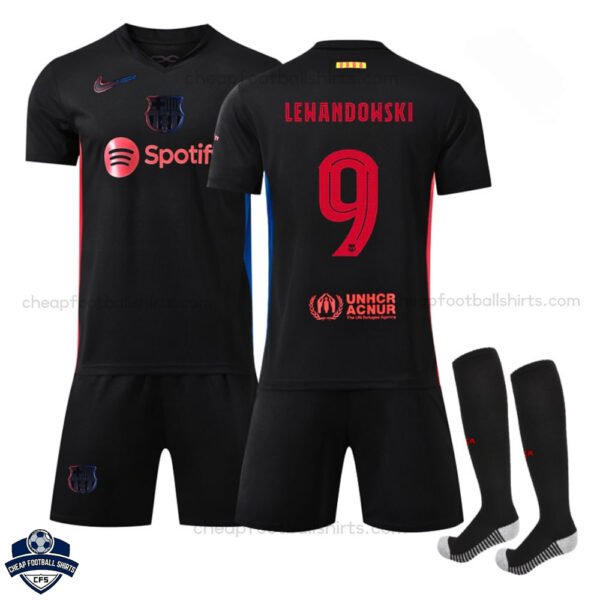 Barcelona Away Kids Football Kit 24/25 LEWANDOWSKI 9 - Front View