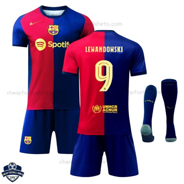 Barcelona Home Kids Football Kit 24/25 LEWANDOWSKI 9 - Front View