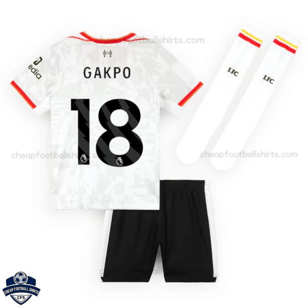 Liverpool Third Kids Football Kit 24/25 GAKPO 18 - Back View