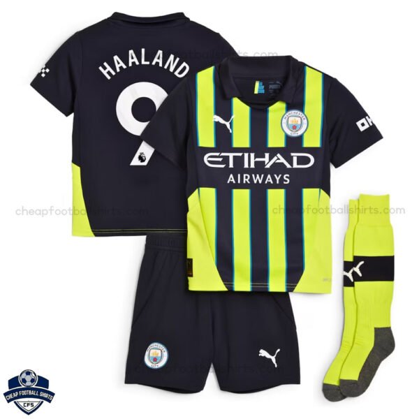 Manchester City Away Kids Football Kit 24/25 HAALAND 9 - Front View