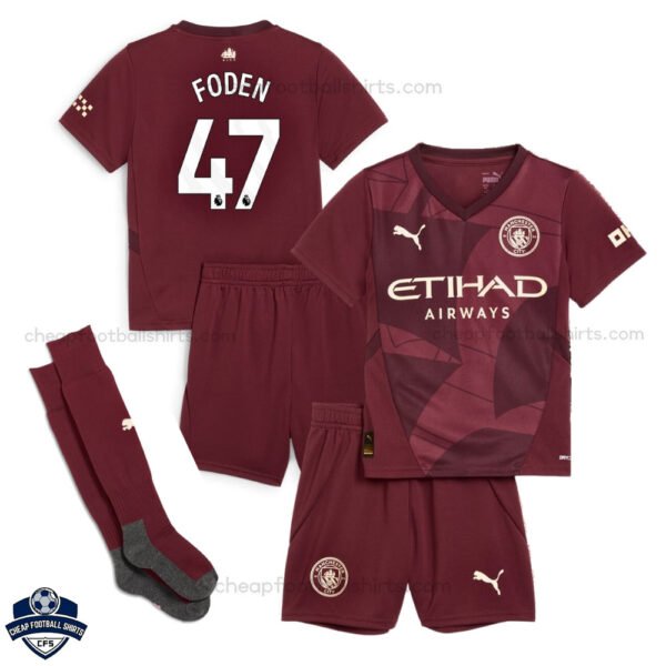 Manchester City Third Kids Football Kit 24/25 FODEN 47 - Front View