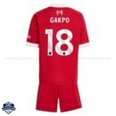 Liverpool Home Kids Football Kit 25/26 GAKPO 18 - Back View