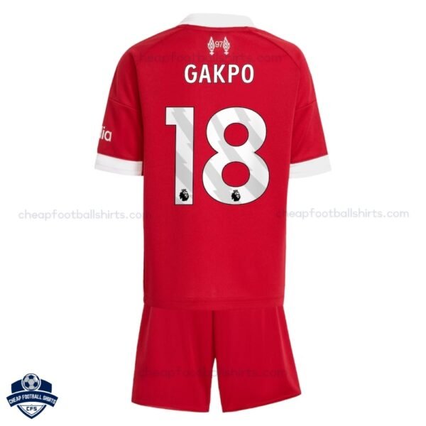 Liverpool Home Kids Football Kit 25/26 GAKPO 18 - Back View
