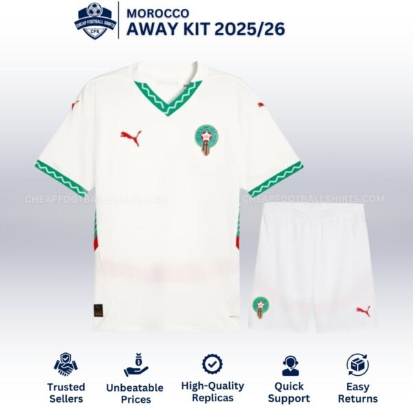 Morocco Away Kids Football Kit 25/26 - Front View