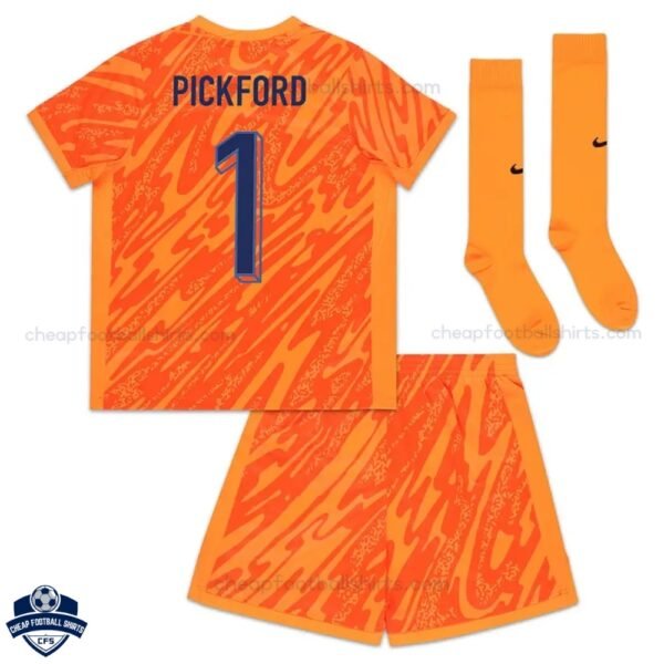 England PICKFORD 1 Goalkeeper Kids Football Kit 24/25 - Front View
