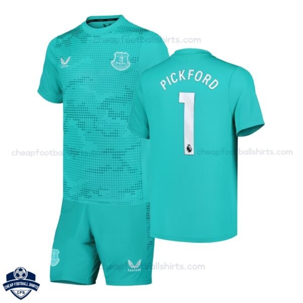 Everton Blue Goalkeeper Kids Football Kit 24/25 PICKFORD 1 - Front View