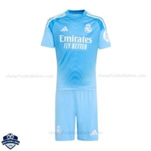Real Madrid Blue Goalkeeper Kids Football Kit 25/26 - Front View