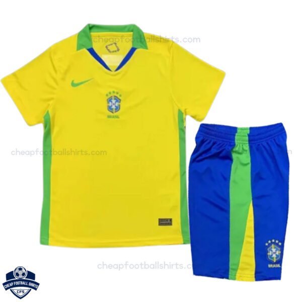 Brazil Home Kids Cheap Football Kit 2025/26 - Front View