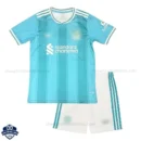 Front view of Liverpool Blue Kids Football Kit 25/26