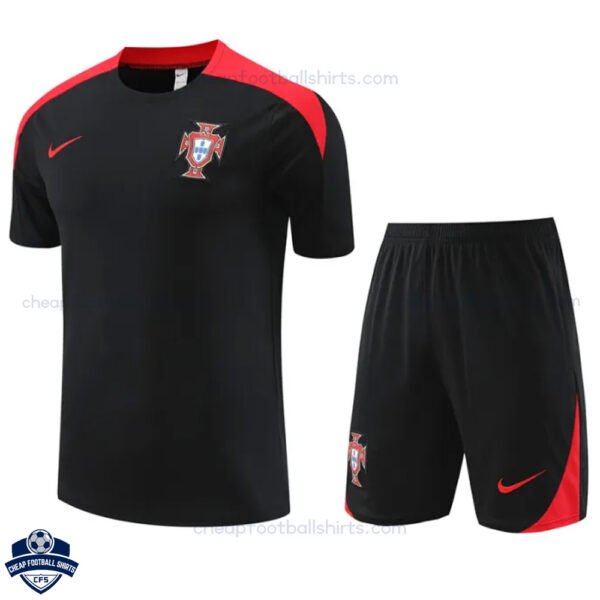 Portugal Black Red Training Kids Football Kit 24/25 - Front View