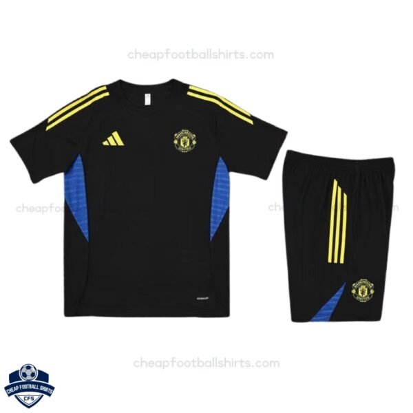 Manchester United Black Pre Match Kids Football Kit 25/26 - Real Front View