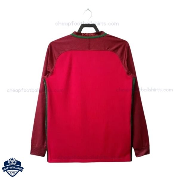 Retro Portugal Champion Home Men Football Shirt 2016 Long Sleeve - Back View