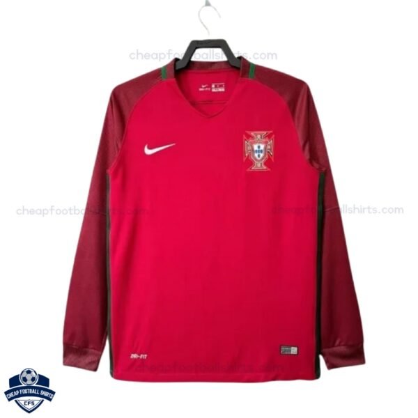Retro Portugal Champion Home Men Football Shirt 2016 Long Sleeve - Front View