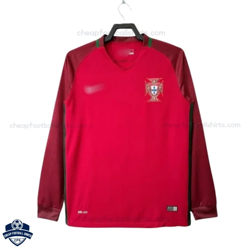 Retro Portugal Champion Home Men Football Shirt 2016 Long Sleeve - Front View