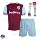 West Ham United Home Kids Football Kit 24/25 - Front View With Socks