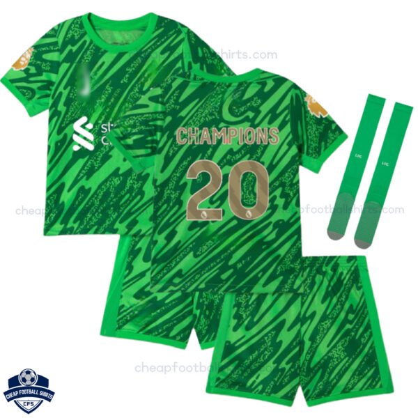 Liverpool Champions 20 Green Goalkeeper Kids Football Kit 24/25 - Over View