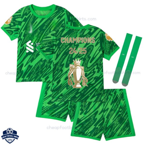 Liverpool Champions Gold Trophy Green Goalkeeper Football Kit 24/25 - Over View