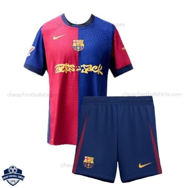 Barcelona x Travis Scott Limited Edition Kids Football Kit 25/26 - front view
