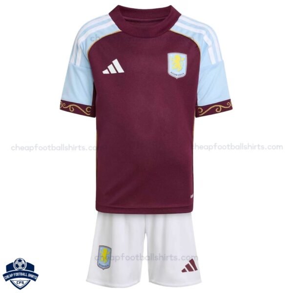 Aston Villa Home Kids Cheap Football Kit 25/26 - Front View