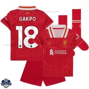 Liverpool Home Kids Football Kit 24/25 GAKPO 18 - Front View