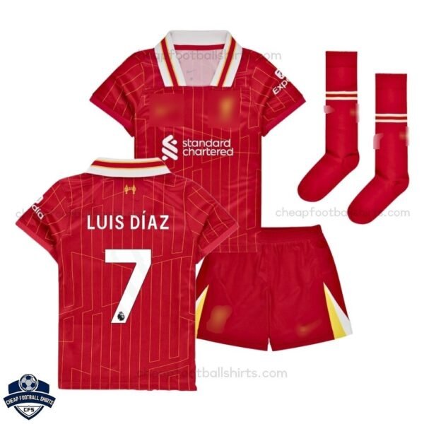 Liverpool Home Kids Football Kit 24/25 LUIS DÍAZ 7 - Front View