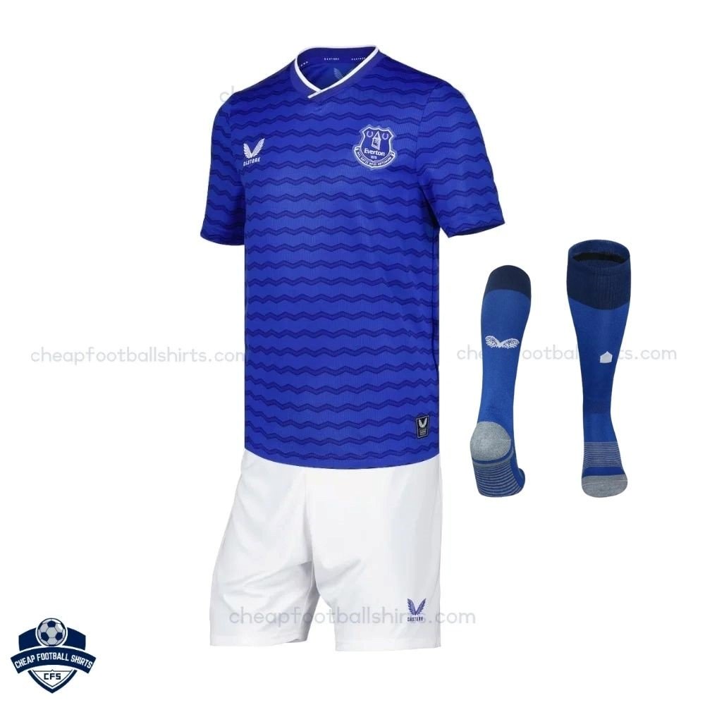 Everton Home Kids Cheap Football Kit 2025/26 - Front View with socks