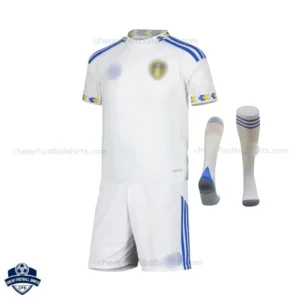 Leeds United Home Kids Cheap Football Kit 2025/26 - Front View with socks