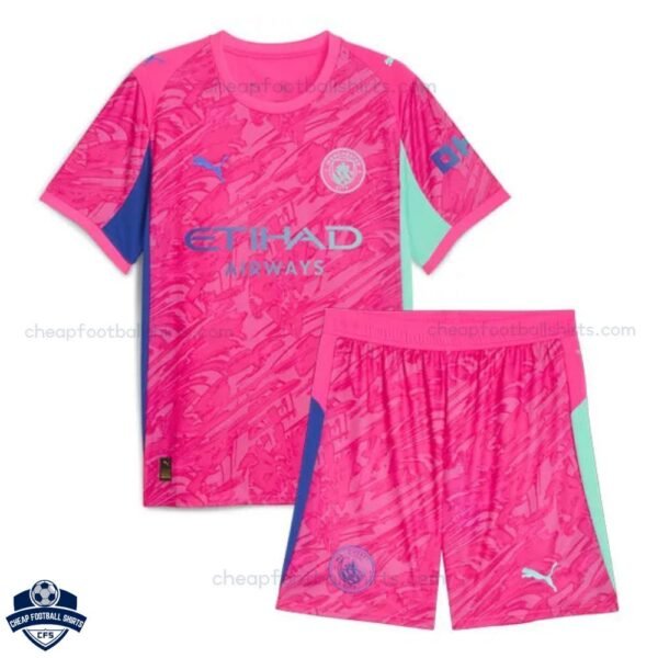 Manchester City Pink Goalkeeper Kids Football Kit 25/26 - front view