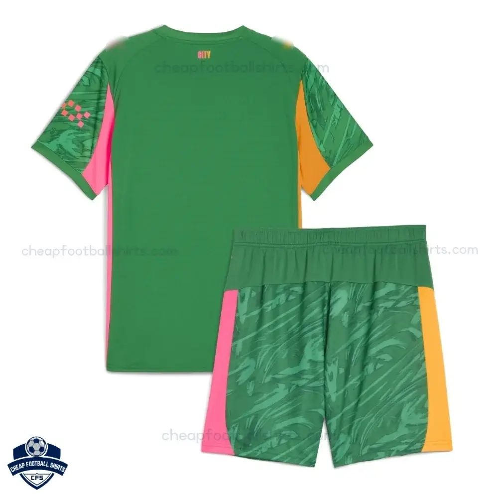 Manchester City Green Goalkeeper Kids Cheap Football Kit 2025/26 - Back View