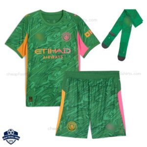 Manchester City Green Goalkeeper Kids Cheap Football Kit 2025/26 - Front View