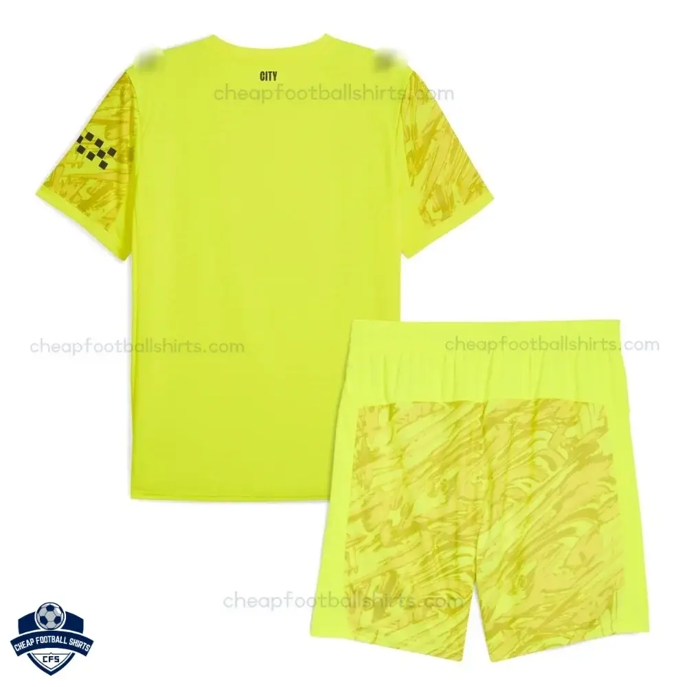Manchester City Yellow Goalkeeper Kids Cheap Football Kit 2025/26 - Back View