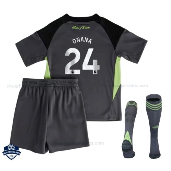 Manchester United ONANA 24 Goalkeeper Kids Cheap Football Kit 2025/26 - back view with socks