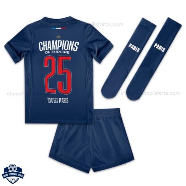 PSG CHAMPIONS 25 Home Kids Football Kit 24/25 - back view