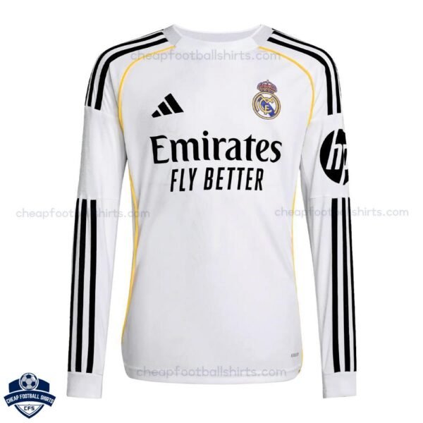 Real Madrid Home Men Football Shirt 25/26 Long Sleeve - front view