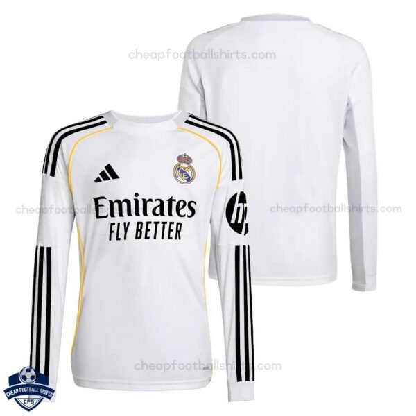 Real Madrid Home Men Football Shirt 25/26 Long Sleeve - overview