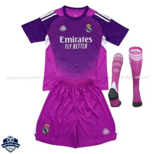 Real Madrid Purple Goalkeeper Kids Cheap Football Kit 2025/26 - Front view with socks