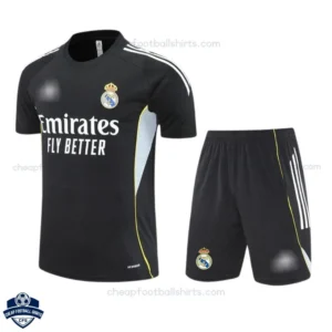 Real Madrid Black White Training Kids Football Kit 25/26 - front view