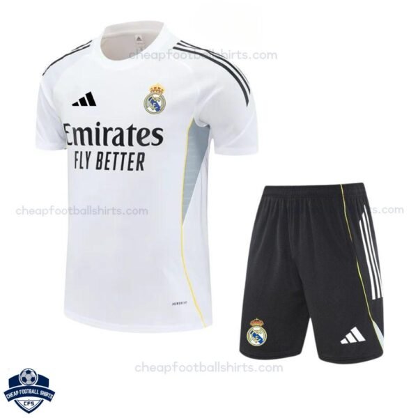 Real Madrid White Training Kids Football Kit 25/26 - front view