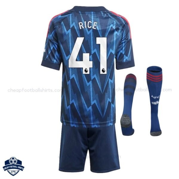 Arsenal Away Kids Football Kit 25/26 RICE 41 - back view with socks