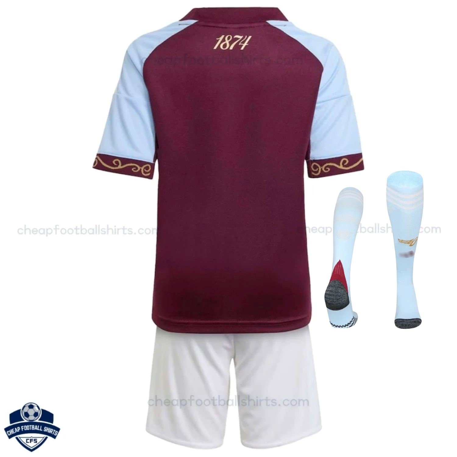 Aston Villa Home Kids Cheap Football Kit 25/26 with socks - back view