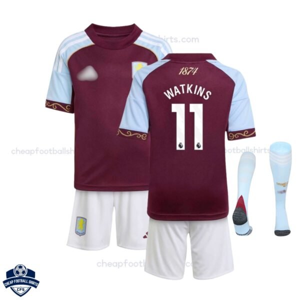 Aston Villa WATKINS 11 Home Kids Football Kit 25/26 with socks
